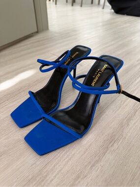 Saint Laurent Cobalt Blue Square-Toe Strappy Heels